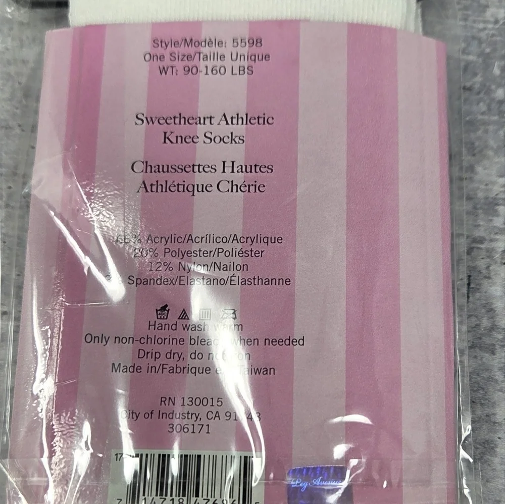NWT Leg Avenue | Bobby Sweetheart Athletic Knee Socks Pink White One Size